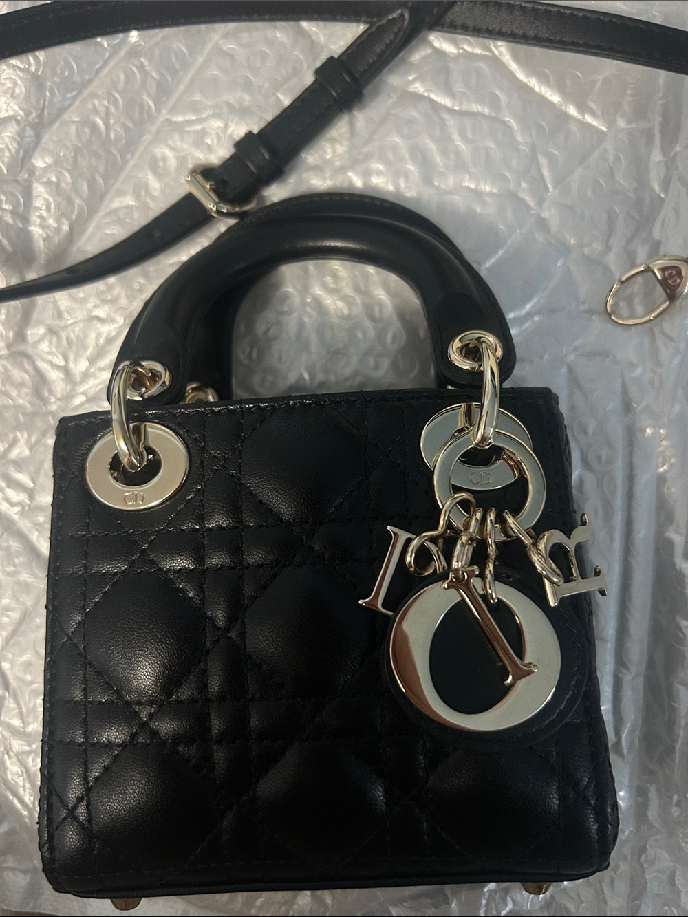 Dior Black Quilted Micro Lady Dior with Gold Hardware and Charm